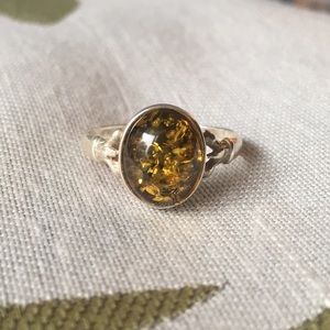 Sterling silver amber ring - size 5.5